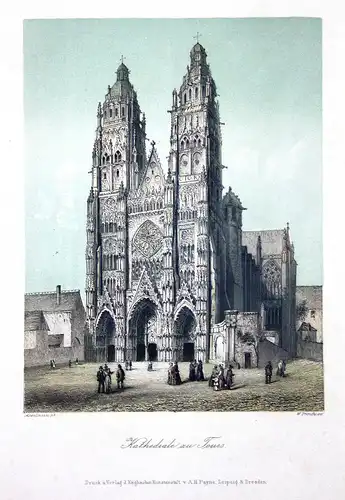Kathedrale zu Tours - Tours Frankreich France Kirche church Stahlstich steel engraving Asselineau French