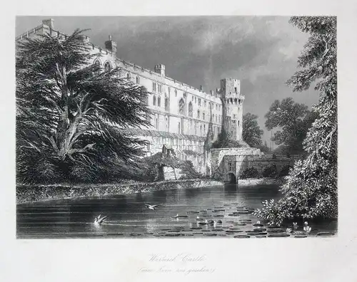 Warwick Castle (vom Avon aus gesehen) - England Warwick Castle Burg Stahlstich steel engraving Heawood Payne