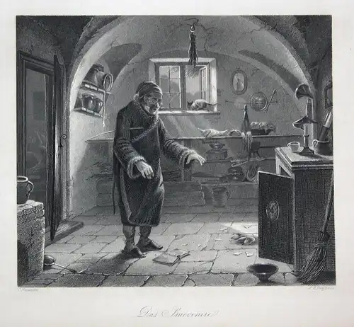 Das Praevenire - Prävenire Mann man Stube room Stahlstich steel engraving Naumann Payne