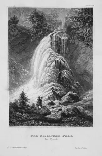 Der Gollinger Fall in Tyrol - Gollinger Wasserfall Österreich Tirol Tyrol Ansicht view Stahlstich steel engrav