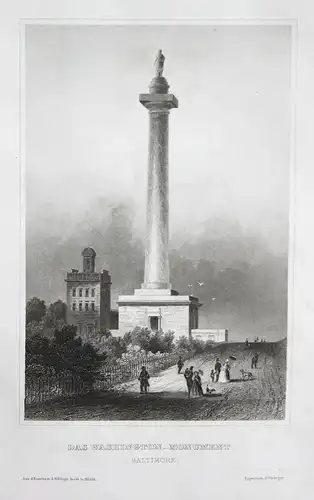 Das Washington-Monument - Washington Turm tower Amerika America Ansicht view Stahlstich steel engraving antiqu