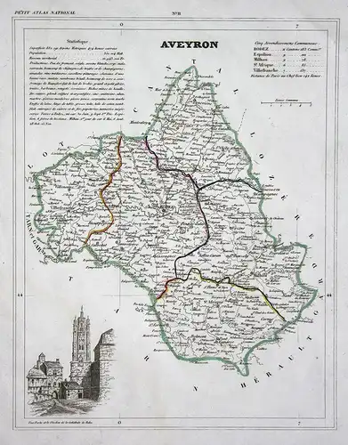 Aveyron - Aveyron Okzitanien Frankreich France département map Karte engraving antique print