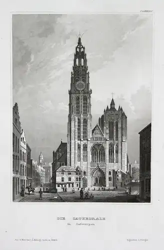 Die Cathedrale in Antwerpen - Antwerpen Belgien Belgique Belgium Anvers Ansicht view Stahlstich steel engravin