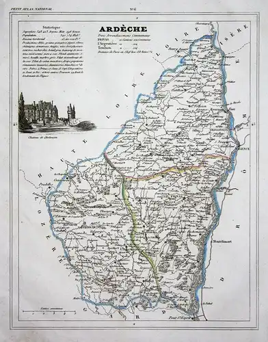 Ardèche - Ardèche Auvergne-Rhône-Alpes Frankreich France département map Karte engraving antique print