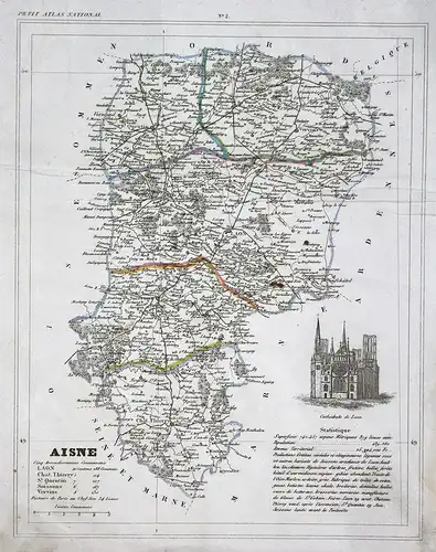 Aisne - Aisne Hauts-de-France Frankreich France département map Karte engraving antique print