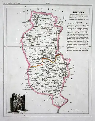 Rhone - Rhone Fluss river Frankreich France Schweiz Svizzera département map Karte engraving antique print