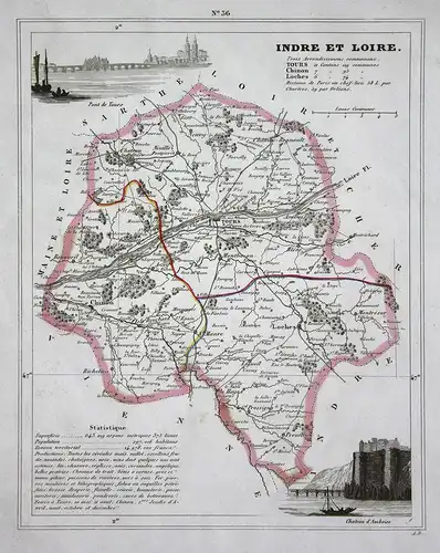 Indre et Loire - Indre-et-Loire Centre-Val de Loire Frankreich France département map Karte engraving antique