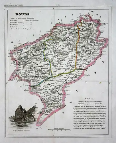 Doubs - Doubs Fluss river Frankreich France Schweiz Svizzera département map Karte engraving antique print