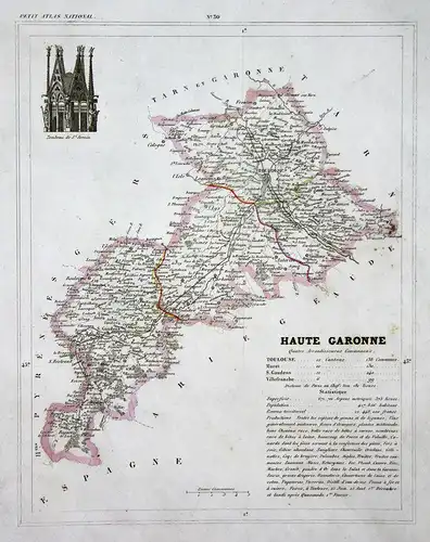 Haute Garonne - Haute-Garonne Okzitanien Frankreich France département map Karte engraving antique print