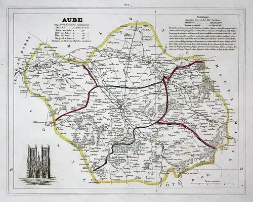 Aube - Aube Frankreich France département Grand Est map Karte engraving antique print