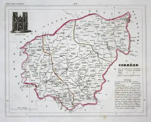 Correze - Corrèze Frankreich France département Nouvelle-Aquitaine map Karte engraving antique print