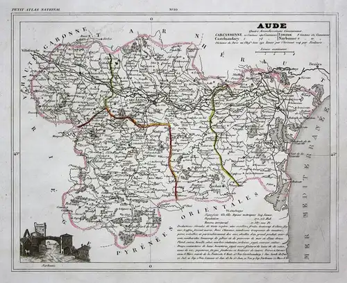 Aude - Aude Frankreich France Okzitanien département map Karte engraving antique print