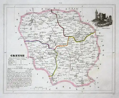Creuse - Creuse Frankreich France département Nouvelle-Aquitaine map Karte engraving antique print
