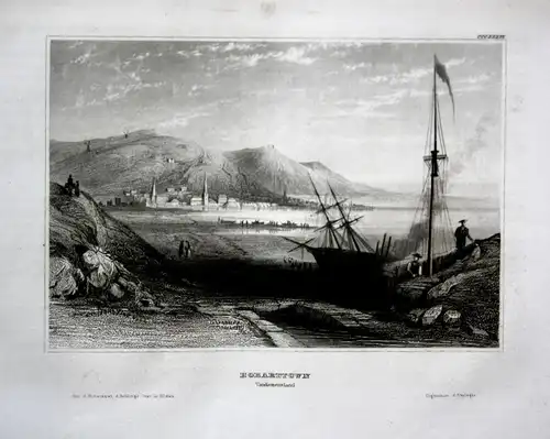 Hobarttown Vandiemsland - Hobart Australien Australia Ansicht view vue Stahlstich steel engraving gravure anti