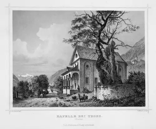 Kapelle bei Trons - Trans Domleschg Kapelle Schweiz Suisse Svizzera Stahlstich engraving Rohbock Kurz