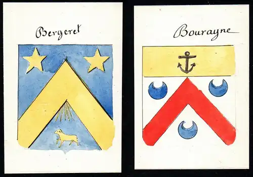 Bergeret / Bourayne - Bergeret Bourayne Frankreich France Wappen Adel coat of arms heraldry Heraldik Aquarell