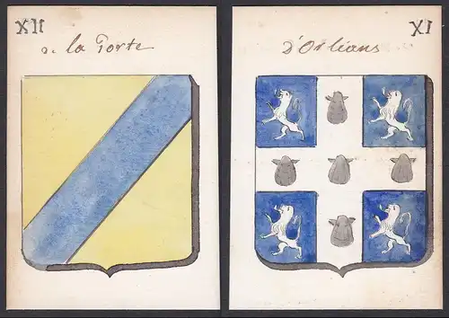 de la Porte / d'Orleans - Porte d'Orléans Frankreich France Wappen Adel coat of arms heraldry Heraldik Aquarel