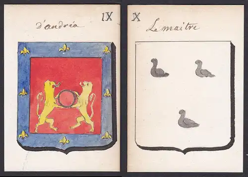 D'Andrea / Le Maitre - d'Andréa Maître Frankreich France Wappen Adel coat of arms heraldry Heraldik Aquarell w