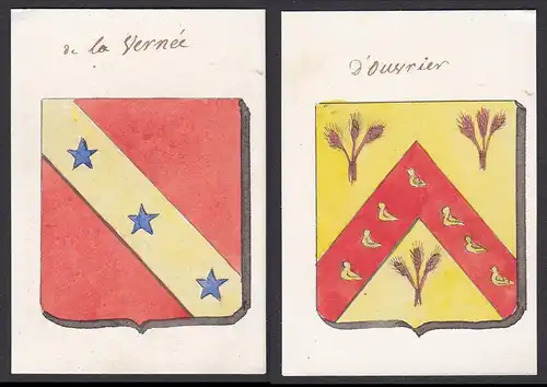 de la Vernee / d'Ouvrier - Vernée Ouvrier Frankreich France Wappen Adel coat of arms heraldry Heraldik Aquarel