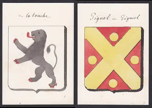 de la touche / Pignol ou Pigniol - Touche Pignol Pigniol Frankreich France Wappen Adel coat of arms heraldry H