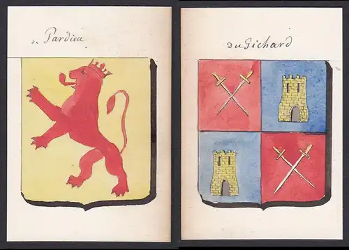 de Pardieu / Du Pichard - Pardieu Pichard Frankreich France Wappen Adel coat of arms heraldry Heraldik Aquarel
