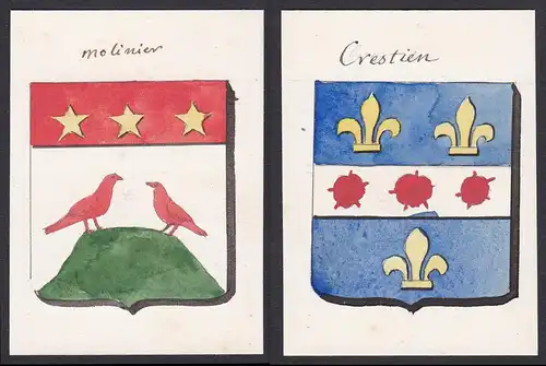 Molinier / Crestien - Molinier Crestien Frankreich France Wappen Adel coat of arms heraldry Heraldik Aquarell