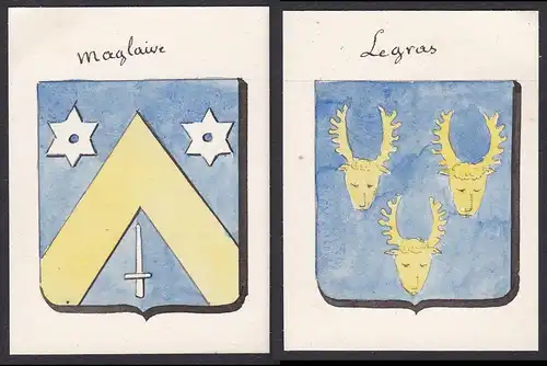 Maglaive / Le gras - Malglaive le Gras Frankreich France Wappen Adel coat of arms heraldry Heraldik Aquarell w