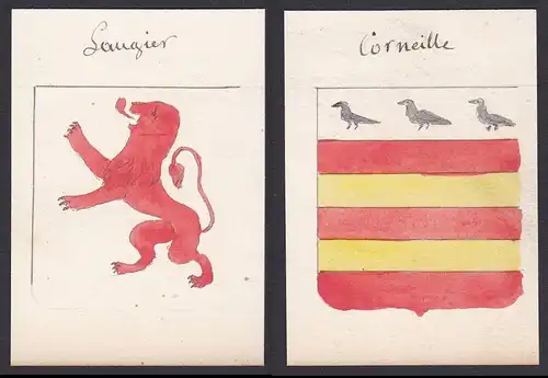 Saugier / Corneille - Saugier Corneille Frankreich France Wappen Adel coat of arms heraldry Heraldik Aquarell