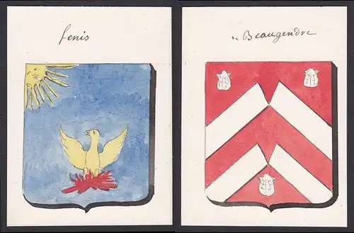 fenis / de Beaugendre - Fénis Beaugendre Frankreich France Wappen Adel coat of arms heraldry Heraldik Aquarell