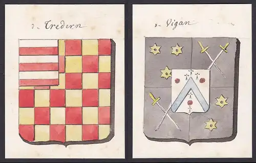 de Tredern / de Vigan - Tredern Vigan Frankreich France Wappen Adel coat of arms heraldry Heraldik Aquarell wa