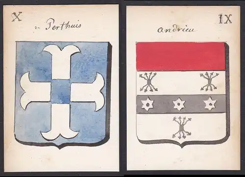 andrieu / de Perthuis - Andrieu Pertuis Frankreich France Wappen Adel coat of arms heraldry Heraldik Aquarell