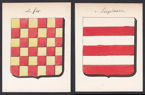 Le fer / Lespinosse - Fer Lespinasse Frankreich France Wappen Adel coat of arms heraldry Heraldik Aquarell wat