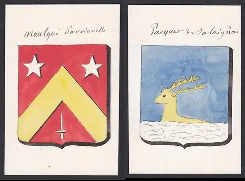 Maulgue d'auvinville / Pasquer de la laignac - Maulgue Laignac Frankreich France Wappen Adel coat of arms hera