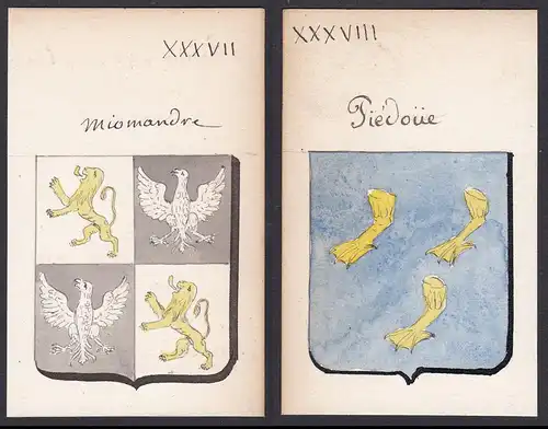 miomandre / Piedoue - Miomandre Piédoue Frankreich France Wappen Adel coat of arms heraldry Heraldik Aquarell