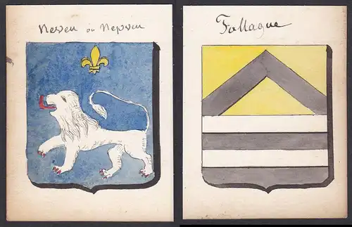 Neveu ou Nepuen / Fallague - Nepueu Fallague Frankreich France Wappen Adel coat of arms heraldry Heraldik Aqua