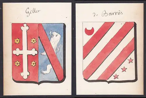 de Barres / Gillet - Gillet de Barres Frankreich France Wappen Adel coat of arms heraldry Heraldik Aquarell wa