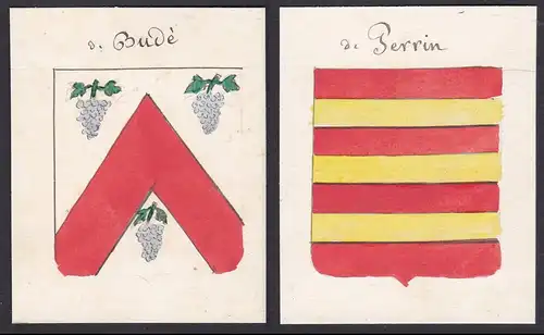 de Bude / de Perrin - de Budé Perrin Frankreich France Wappen Adel coat of arms heraldry Heraldik Aquarell wat