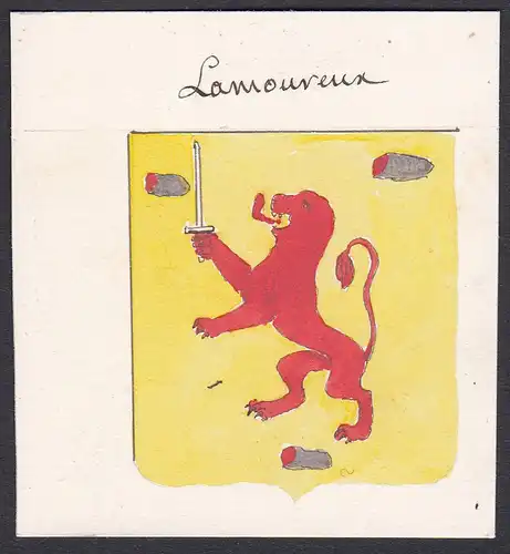 Lamoureux - Lamoureux Wappen Adel coat of arms heraldry Heraldik Aquarell watercolor antique print