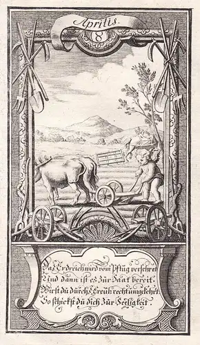 Aprilis - April Monat month Monate months Kupferstich engraving antique print