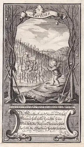 Martius - März March Monat month Monate months Kupferstich engraving antique print