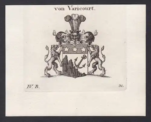 Von Varicourt - Varicourt Wappen Adel coat of arms heraldry Heraldik Kupferstich antique print