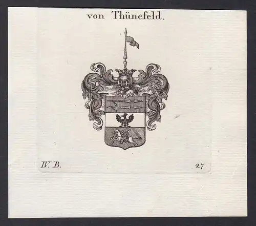 Von Thünefeld - Thünefeld Franken Schmiechen Wappen Adel coat of arms heraldry Heraldik Kupferstich antique pr