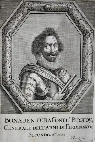 Bonauentura Conte di Buquoy - Charles Bonaventure de Longueval Feldherr commander Schweiz Svizzera Kupferstich