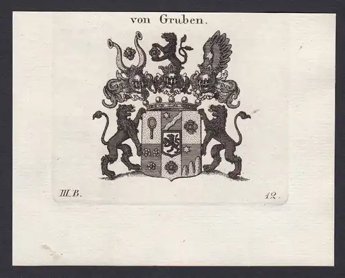 von Gruben - Gruben Wappen Adel coat of arms heraldry Heraldik Kupferstich copper engraving antique print