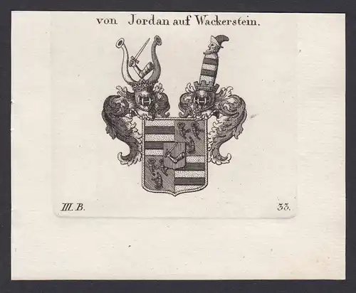 von Jordan auf Wackerstein - Jordan Wackerstein Pförring Wappen Adel coat of arms heraldry Heraldik Kupferstic