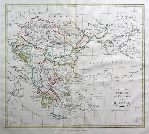 Turkey in Europe, and Hungary - Turkey Türkei Asien Asia Europa Europe Ungarn Hungary Karte map Kupferstich an