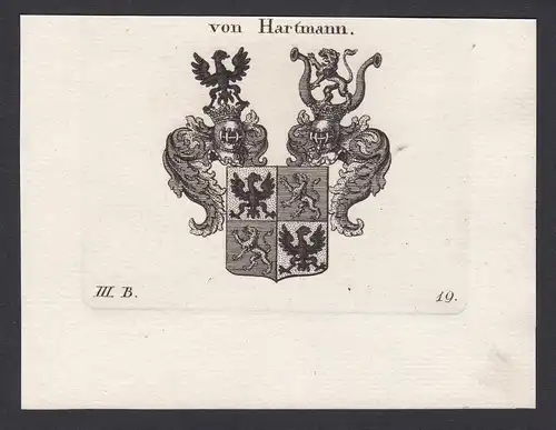 von Hartmann - Hartmann Wappen Adel coat of arms heraldry Heraldik Kupferstich copper engraving antique print