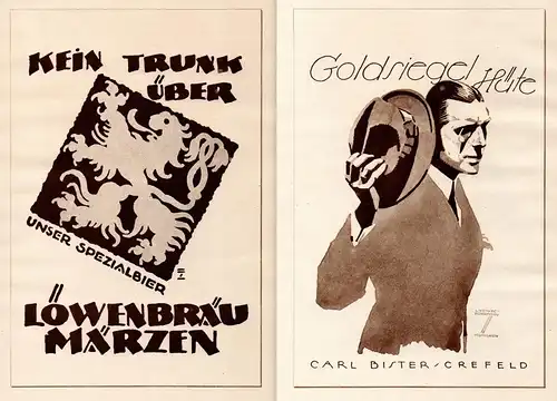 Goldsiegel Hüte /  Löwenbräu Märzen - Ludwig Hohlwein Reklame Werbung Plakat Löwenbräu Goldsiegel Hütte Crefel