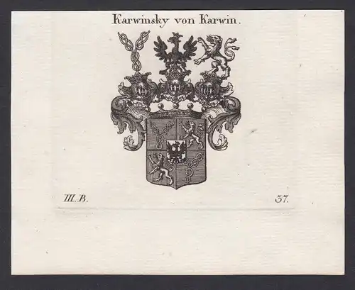 Karwinsky von Karwin - Karwinsky Karwin Wappen Adel coat of arms heraldry Heraldik Kupferstich antique print