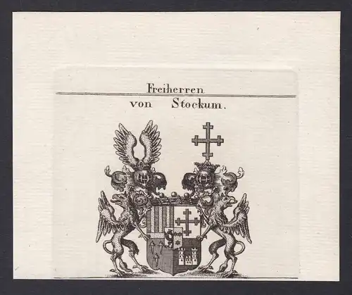 Freiherren von Stockum - Stockum Wappen Adel coat of arms heraldry Heraldik Kupferstich antique print